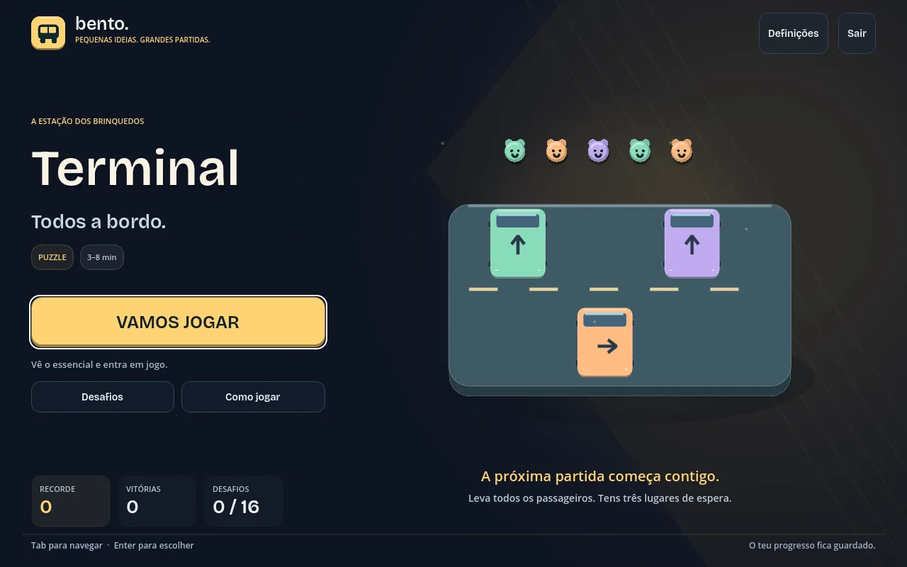 Ecrã inicial de Bento Terminal